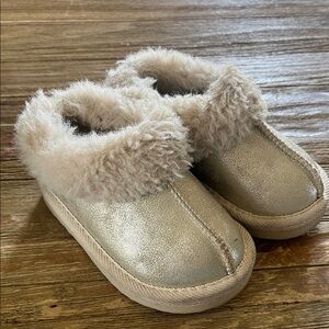 Target Gold Faux Fur-Lined Kids Slippers
